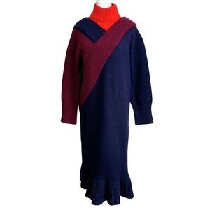 ROCKET X LUNCH Y-RIB KNIT SWEATER DRESS IN RED BURGUNDY & NAVY - S